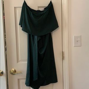 Green strapless dress.